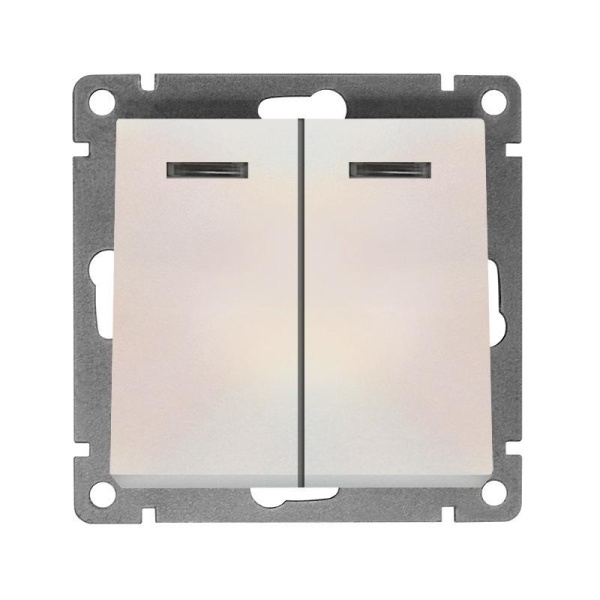 Выключатель 2-кл. СП Афина 10А IP20 с подсветкой механизм жемчуж. Universal A0123-OBr