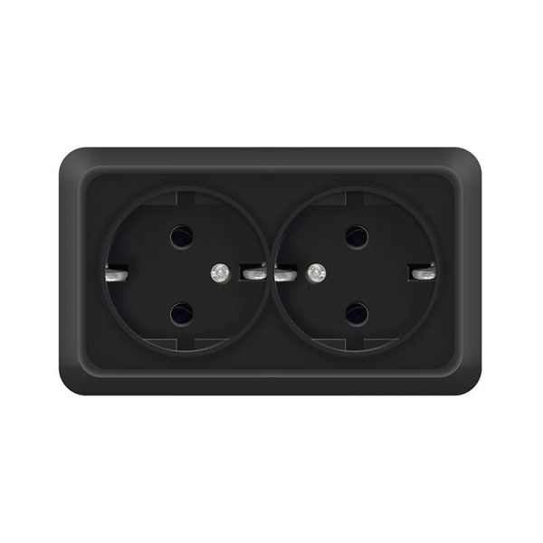 Розетка 2-м ОП Олимп 16А IP20 с заземл. черн. Universal 2216