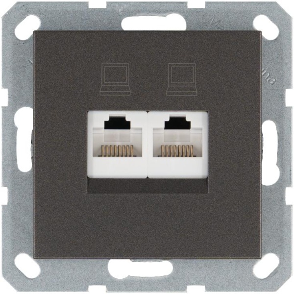 Розетка компьютерная 2-м RJ45 IP20 кат. 5E механизм мокко Jasmart G6106Z