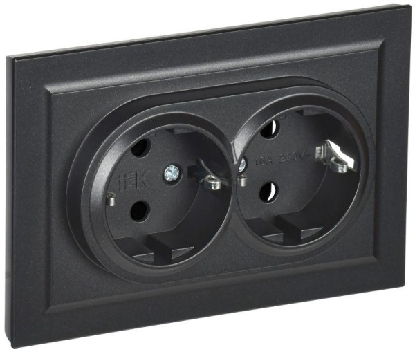 Розетка 2-м СП BRITE РС12-3-БрЧ 16А в сборе с заземл. без защ. шторок черн. IEK BR-R21-16-K02-F